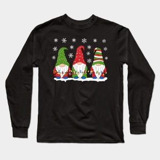 Three Gnomes with tree lights Long Sleeve T-Shirt